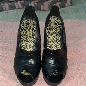 Elle Black Peep-Toe Heels